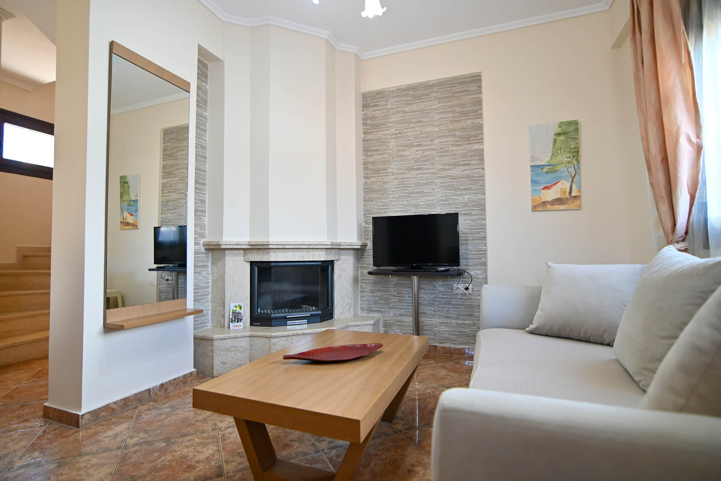 Amalia Lux Villas | No 1 | Living Room | Nea Vrasna | Private Villa for up to 8 persons with Sea View, Garden & Barbecue